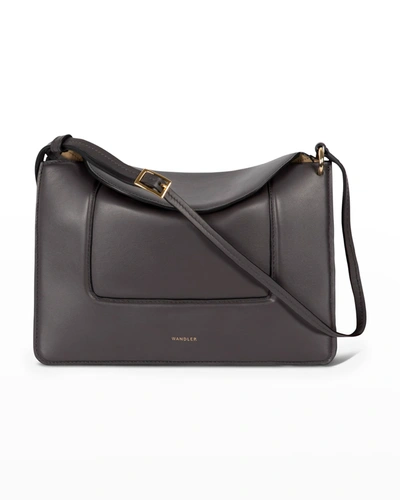 Shop Wandler Penelope Italian Leather Flap Shoulder Bag In 3021 Space