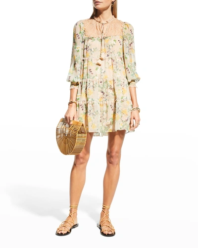 Shop Alice And Olivia Marcie Ruffle Tiered Tunic Dress In Romance Almond