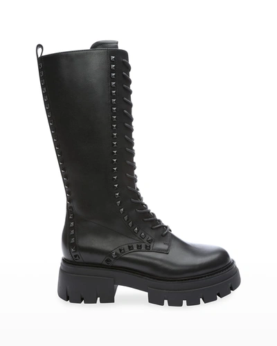 Shop Ash Lullaby Studded Leather Tall Combat Boots In Black