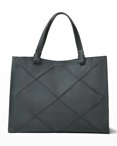 Shop Callista Medium Cross Topstitch Leather Tote Bag In Charcoal