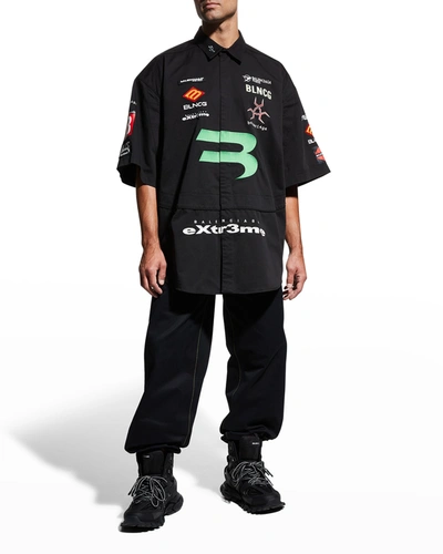 Shop Balenciaga Men's Gabardine Gamer Sport Shirt In Noir