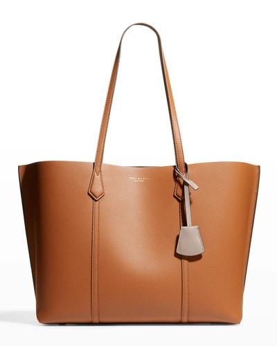 Shop Tory Burch Perry Leather Shopper Tote Bag In Light Umber