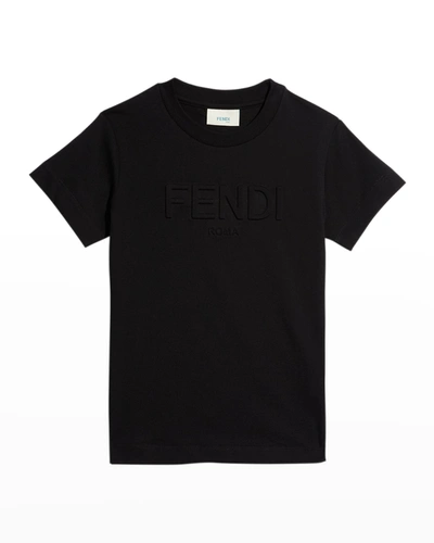 Shop Fendi Kid's Logo Embroidered Cotton T-shirt In F0gme Black