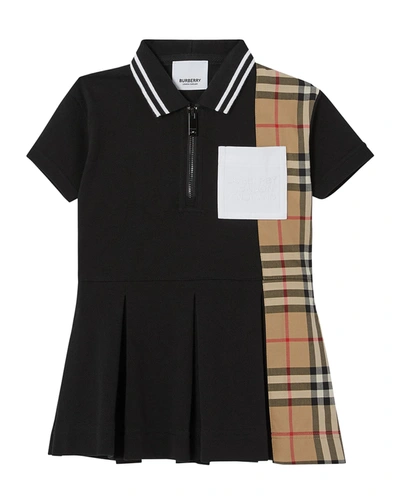 Shop Burberry Girl's Serena Polo Vintage Check Dress In Black