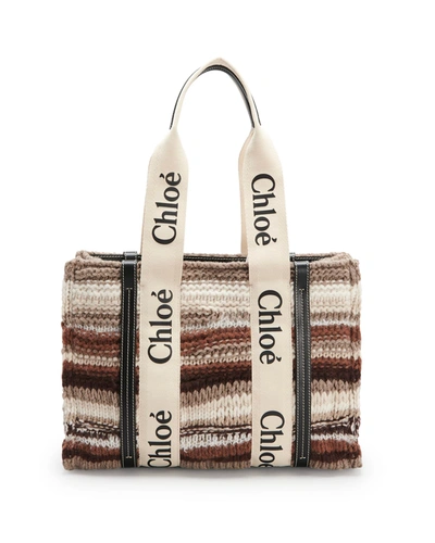 Shop Chloé Woody Recycled Cashmere Medium Tote Bag In Multi/black