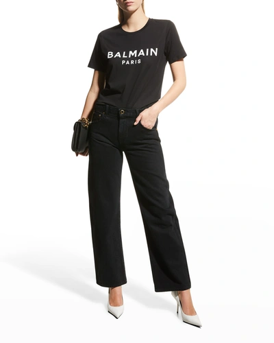 Shop Balmain Logo T-shirt In Black/white