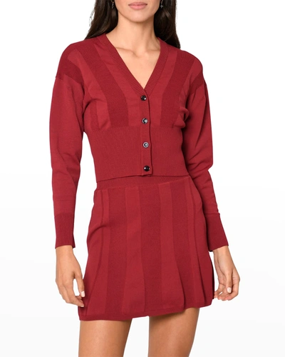 Shop Nicole Miller Ribbed Knit Cardigan In Wine
