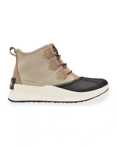 Shop Sorel Ona Mixed Leather Lace-up Sport Booties In Omega Taupe Black