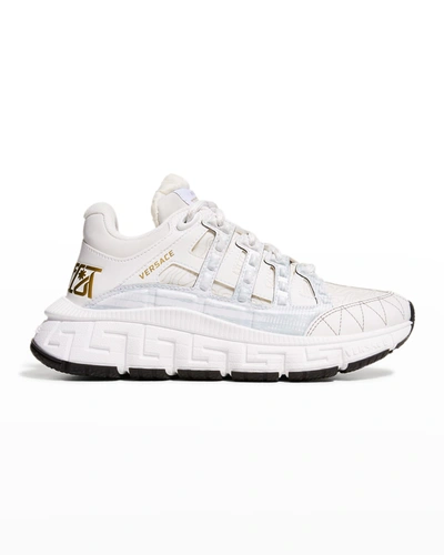 Shop Versace Trigreca Printed Low-top Trainer Sneakers In D0191 White Gold