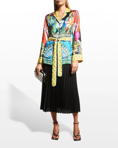 Shop Dolce & Gabbana Belted Silk-twill Pajama Shirt In Multcolprt