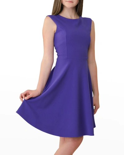 Shop Un Deux Trois Girl's Textured Cap Sleeve Dress In Purple