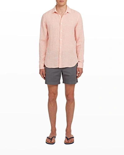 Shop Orlebar Brown Men's Giles Linen Sport Shirt In Orange Flash