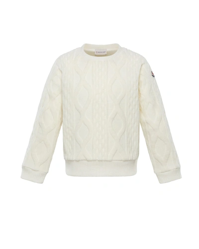Shop Moncler Girl's Cable-knit Logo Sweater In Natural