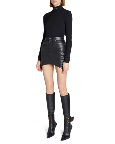 Shop Balenciaga Hourglass-hem Leather Mini Skirt In Noir