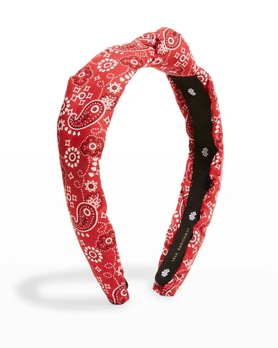 Shop Lele Sadoughi Bandana Top-knot Slim Headband In Red