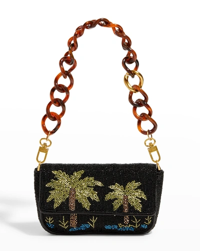 Shop Staud Tommy Mini Beaded Chain Shoulder Bag In Palm