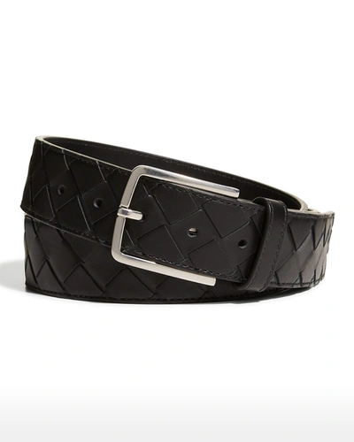 Shop Bottega Veneta Men's Cintura Intrecciato Leather Belt In Multi-nero