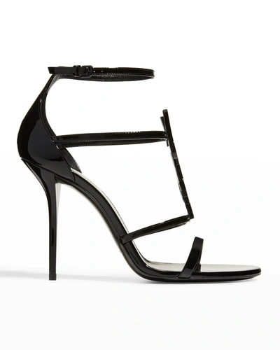 Saint Laurent Cassandra Logo-embellished Patent-leather Sandals In Nero