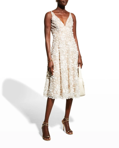 Shop Dress The Population Elisa 3d Floral Fit-&-flare Midi Dress In White/gold