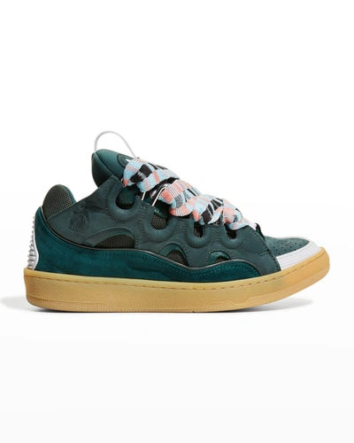 Shop Lanvin Men's Curb Zigzag Low-top Skate Sneakers In 464 Forest