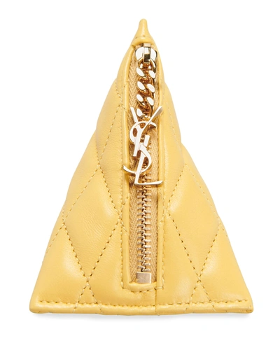 Shop Saint Laurent Triangle Ysl Quilted Pouch Key Chain In 7003 Sunflower