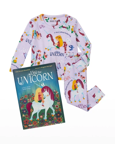 Shop Books To Bed Girl's Uni The Unicorn Printed Pajama Gift Set In Purple