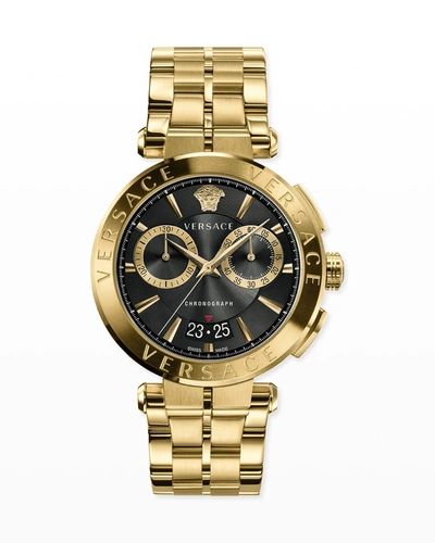 Shop Versace Men's 45mm Aion Chrono Bracelet Watch In Black/gold