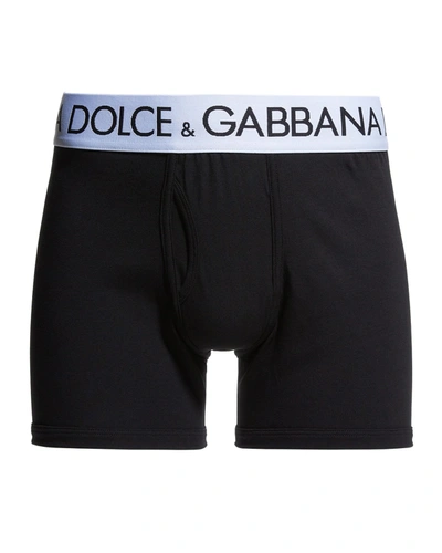 Shop Dolce & Gabbana Men's Long Logo Boxers In Black