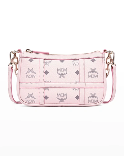 Shop Mcm Delmy Visetos Mini Logo Chain Shoulder Bag In Powder Pink