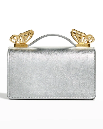 Shop Sophia Webster Mariposa Mini Metallic Top-handle Bag In Silverholographic