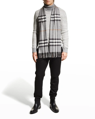 Shop Burberry Men's Giant Check Cashmere Scarf In Grey