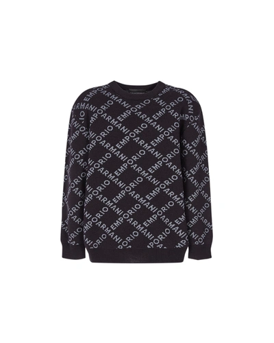 Shop Emporio Armani Boy's Allover Lattice-print Sweatshirt In Blu Navy