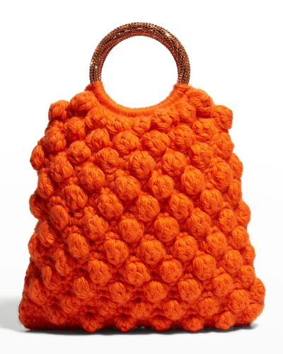 Shop Gedebe Sachet Crochet Wool Ring Top-handle Bag In Orange