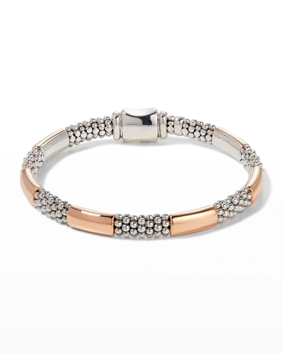 Shop Lagos High Bar Two-tone Rose Gold Smooth 6-station 6mm Bracelet In Two Tone