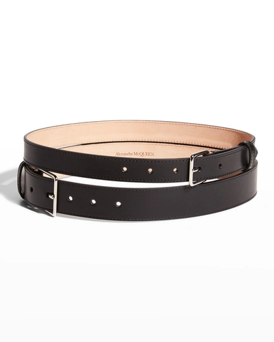 Shop Alexander Mcqueen Double Long Leather Belt In Black