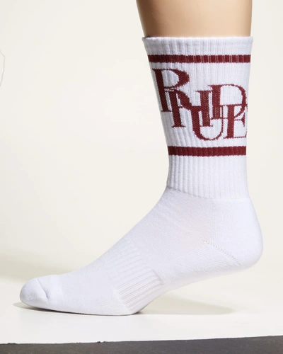 Shop Rhude Men's Striped Logo Crew Socks In White / Maroon