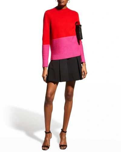 Shop Milly Colorblock Wool-cashmere Crew Sweater In Real Red/shock Pi