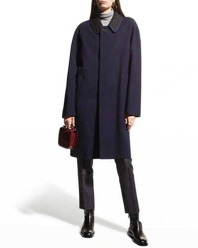 Shop Maison Margiela D&eacute;cortiqu&eacute; Wool Car Coat In Navy/blue