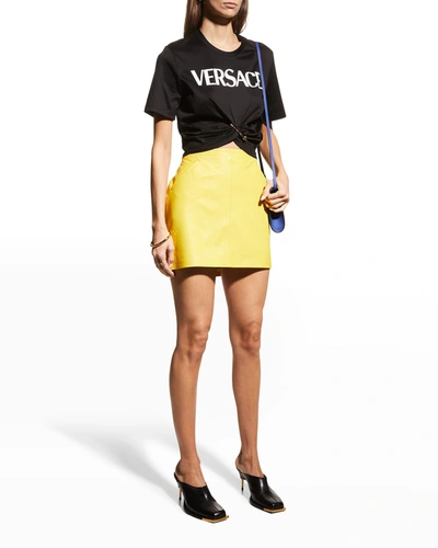 Shop Versace Logo Safety-pin Cropped T-shirt In Black Multicolor