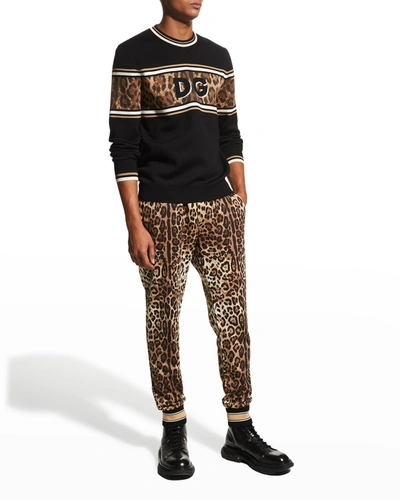 Shop Dolce & Gabbana Men's Dg Leo-stripe Sweater In Blk Jcq