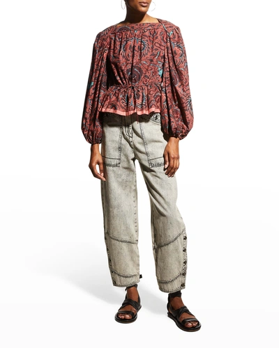 Shop Ulla Johnson Mireya Puff-sleeve Poplin Blouse In Carmine