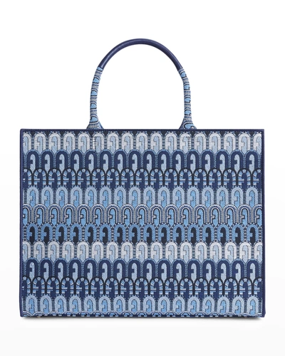 Shop Furla Opportunity Large Arch Logo Shopper Tote Bag In Toni Blu Denim
