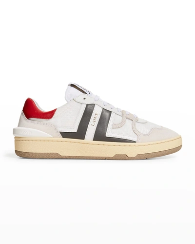 Shop Lanvin Men's Clay Mesh & Leather Low-top Sneakers In 0013 Whitegrey