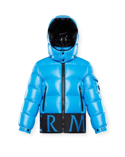 Shop Moncler Boy's Pervin Contrast Logo Quilted Jacket In 72k Blue
