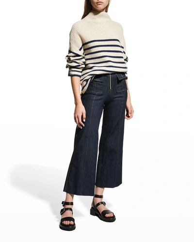 Shop Rails Claudia Turtleneck Stripe Sweater In Cream Navy Stripe