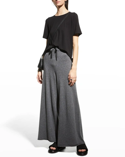 Shop Eileen Fisher Crewneck Short-sleeve Stretch Jersey Top In Black