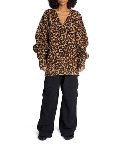 Shop Balenciaga Leopard V-neck Wool-blend Pullover In Beigemulti