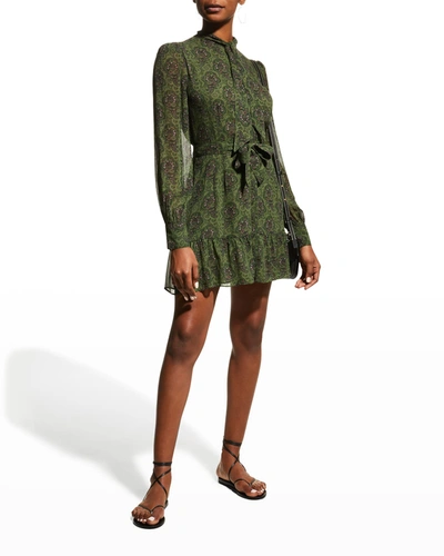 Shop Paige Vittoria Mini Dress With Neck Tie In Army Green Multi