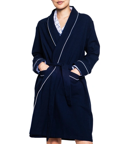 Shop Petite Plume Flannel Cotton Robe In Navy