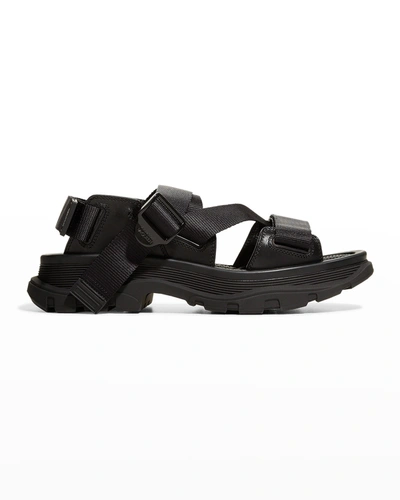 Shop Alexander Mcqueen Men's Strappy Leather Sport Sandals In Black